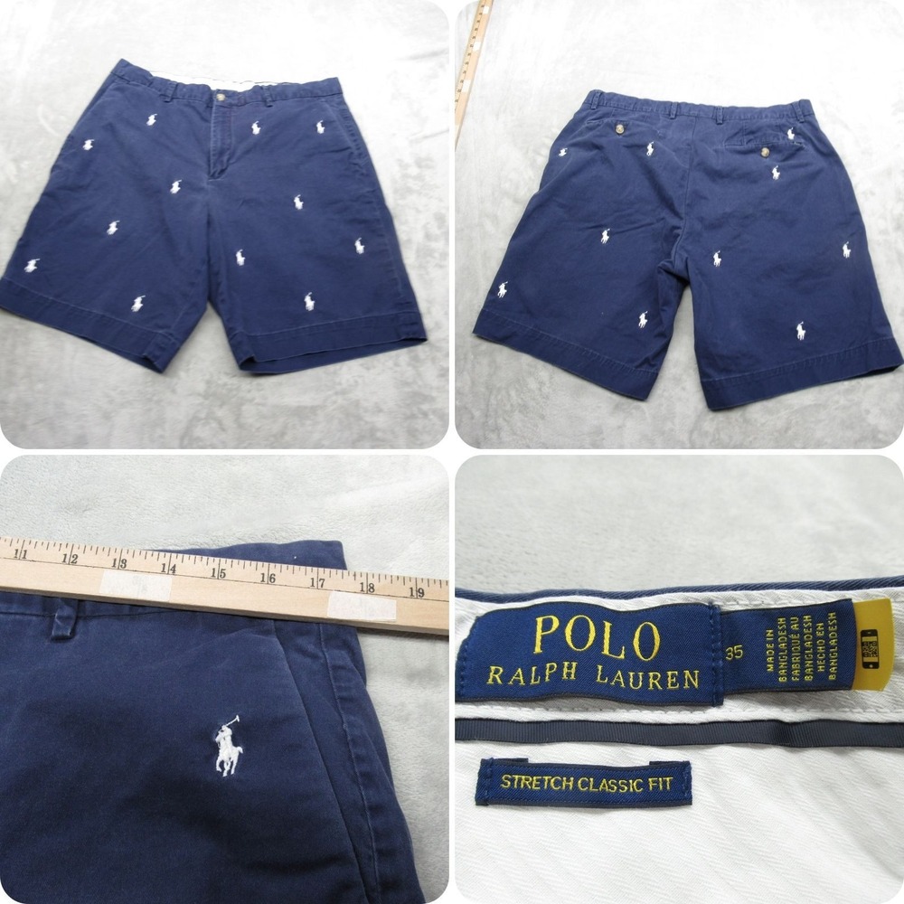 Polo Ralph Lauren Shorts Mens 35 Blue AOP Pony Stretch Classic Fit Casual Chino